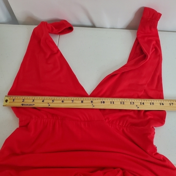 Superdown Erika Deep V Jersey Maxi Dress L Red Stretch Knit Prom Party NEW - Picture 11 of 16